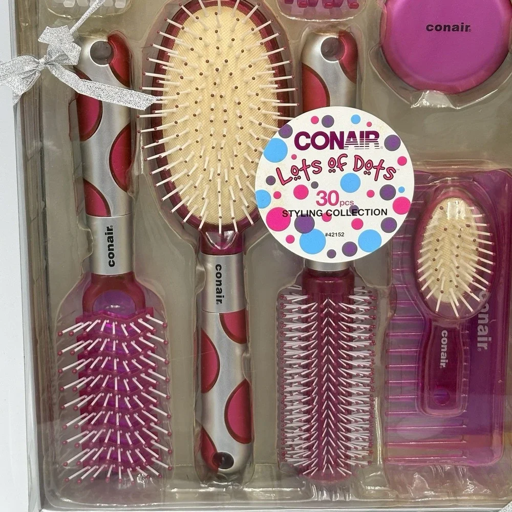 2006 Conair Lots of Dots 30 Pc Styling Collection - Hair Brush & Accessories NEW